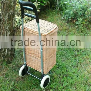 Wicker Shopping Trolley, Wicker Shopping Basket Trolley, Willow Shopping Basket Trolley, Wicker Shopping Bag on Wheels, Wicker S thumbnail-2
