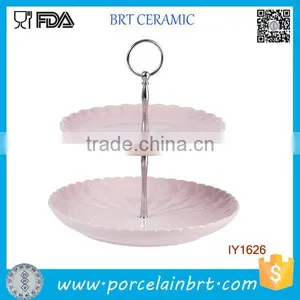 With Handle Ceramic Portable 2 Tier Wedding Birthday Cake Stand thumbnail-1
