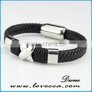 Fashion Skull Gothic Jewelry Dargon Biker Snake Anchor Stainless Steel Bangle Leather Bracelet thumbnail-1