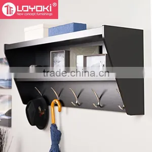 New Design Entryway Wall Mounted Floating Shelf Home Furniture Eco-friendly Wood Wall Shelf With 5 Hooks thumbnail-3