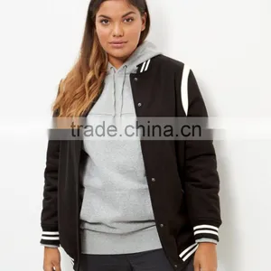 Plus Size Clothing Manufacturer Wholesale Black Stripe Trim Bomber Varsity Jacket Plus Size thumbnail-3