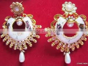 WHITE ENAMEL Earrings DANGLER MEENAKARI thumbnail-1