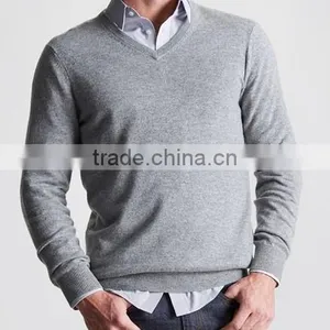 High Quality Wholesale Knit Wear Men's V-neck Cashmere Sweater Blue (BKNM11) thumbnail-2