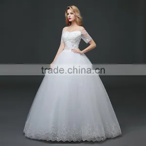 MGOO Elegant Custom Made White Crystal Wedding Dress Ball Gown Beach Bridal Dress Frock Style Tulle Designs Saree thumbnail-3