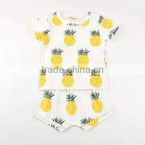 Hot Sale Baby T Shirt Outfits Remake Giggle Moon Boutique Brother Sister Set Pineapple Shorts Organic thumbnail-1