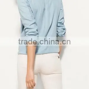 Runwaylover EY2336B Ladies Long Style Fashion Washed Denim Blouse thumbnail-2