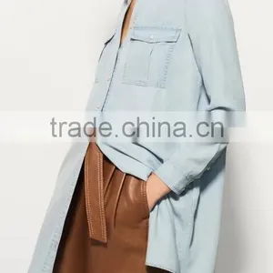 Runwaylover EY2336B Ladies Long Style Fashion Washed Denim Blouse thumbnail-3