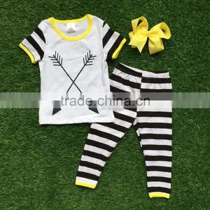Girls Summer Outfits Baby Girls Boutique Clothing Girls Arrow Outfits Stripe Capri Pants Sets With Matching Bows thumbnail-1