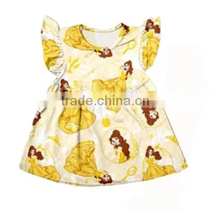 Hot Selling Baby Girl Spring Flutter Sleeve Princess Print Kids Dress thumbnail-1