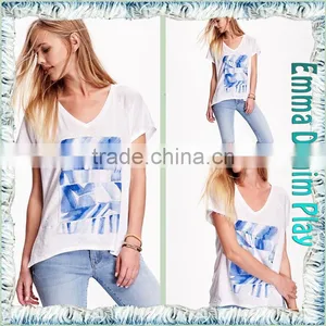 2016 Top Custom Designs Ditigal Printing Girls Open Hem Deep V Neck T-Shirt thumbnail-4