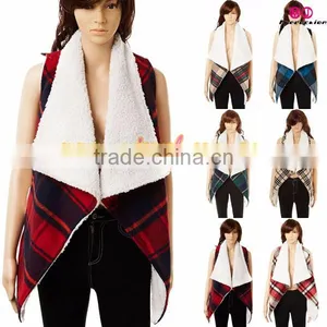 FACTORY Wholesale Plaid Shearling Down Vest thumbnail-2