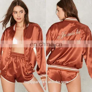 China Clothing Manufacturer Custom Lady Embroidered Bomber Jacket thumbnail-1