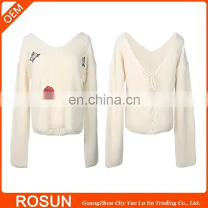 Custom Clothing Manufacturers Wholesale Price Latest Design Flower Pattern Sweater as Cheap Girls Top With Embroidery Patch thumbnail-1