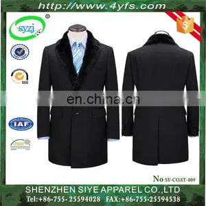 European Style of Men's Wool Blend Coat Slim Fit Double Breasted Middle Long Fashion Winter Mens With Wool Collar thumbnail-1