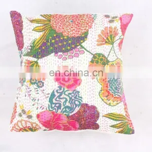 INDIAN WHITE PINEAPPLE CUSHION COVER DECORATIVE PILLOW CASE ETHNIC SOFA THROW FLORAL KANTHA CUSHION COVER thumbnail-1