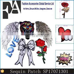Big Size! Angel Wings Tiger Rose Flower Sequined Patches Embroidered Patch Sew On Women Motif Appliques thumbnail-6