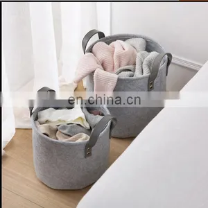 Large Capacity Strong Felt Laundry Basket With PU Leather Handle thumbnail-5