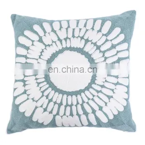 Turquoise Mandala Accent Pure Cotton Sunflower Decor Floral Pattern Embroidered Decorative Cushion Cover thumbnail-2