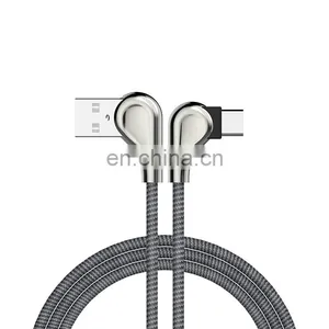 2019 Micro USB Cable USB Fast Charger Nylon Cord Micro USB 90 Degree Data Cable thumbnail-2