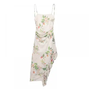 Spring New European and American Style Layered Decorative Print Asymmetric Sexy Dress for Women thumbnail-1