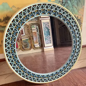 Hualun Guanse Factory Custom Islamic Wood Carving Decorative Mirror for Dubai Saudi Luxury Hotel Lobby OEM Wholesale Manufacturer thumbnail-1