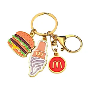 Fast Food Burger Ice Cream Enamel Keychain Restaurant Logo Promotion Key Ring thumbnail-1