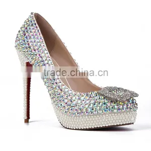 Nice Crystal Bridal High Heel Footwear, Women Fashion 2015 Wedding Leather Shoes Made by Hand thumbnail-2