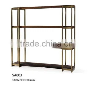 Mordern Somple Design Wooden Bookshelf Stainless Steel Frame Use For Decorate Home thumbnail-1