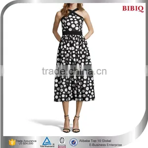 Black And Ivory Polka Dot Patterned Chiffon Midi Semi Formal Dresses thumbnail-1