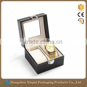 2 Slot Black Luxury Leather Watch Box Packaging With Lock thumbnail-1
