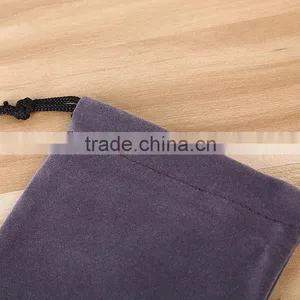 Best Quality Coffe Color Velvet Jewelry Pouch Gem Packing Bags With Label/ Flocking Printed Fabric Pouch thumbnail-4