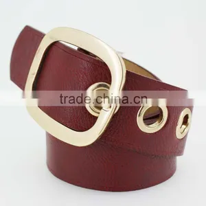 40Mm Women's Fashion Belt With Red pu Leather & Gold Square Buckle in Chinese Factory thumbnail-4