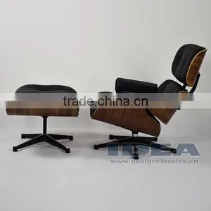 Replica Charles Lounge Chair and Ottoman Walnut Shell Black Leather thumbnail-2