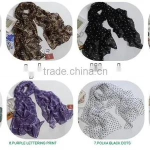 Lady's Customized Polyester Silk Like Soft Handfeel Chiffon Printed Long Scarf Shawl Wraps Sarong thumbnail-2
