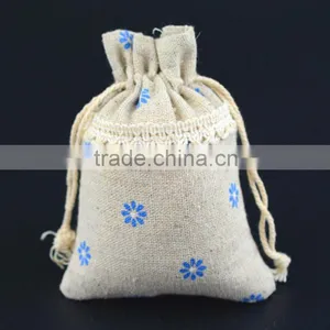 New Design Small Flowers Jute Drawstrings Bag China Factory thumbnail-4