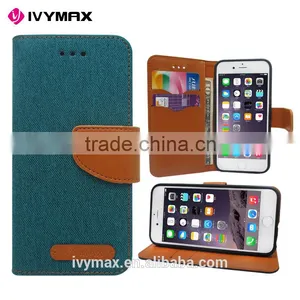Wholesale Dual Color Convas Pouch Case With Credit Card for Iphone 6 Folio Flip Case Cover thumbnail-1