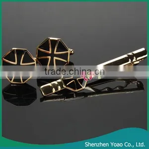 Fashion Cufflink And Tie Pin Set Golden Enamel 2 thumbnail-1