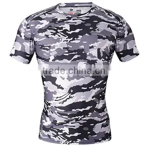 Crew Neck Sublimation Camouflage T-shirt Fitness Compression Sports Camo t Shirt thumbnail-1