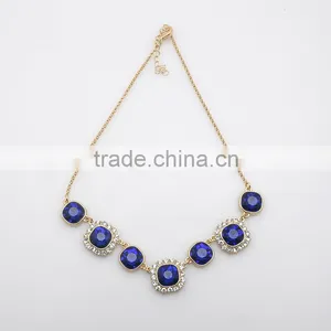 Wholesale Gold Chin Resin Jewelry Fashion Rhinestone Blue Ruby Necklace Set for Party thumbnail-4