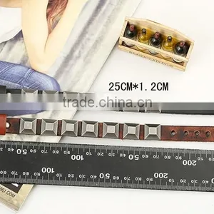 Unisex Women Punk Bracelet Silver Spike Rivet Cone Black Leather Cuff Wristband thumbnail-1