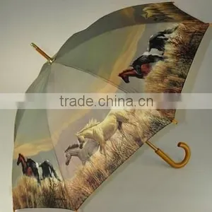23 Inch Automatic Craft Horse Wooden Shaft Umbrella thumbnail-3