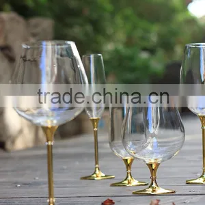 2016 New Design Clear Crystal 680ml Crystal Drinking Glass Gold Stem Drinking Glass Manufacturers China thumbnail-3