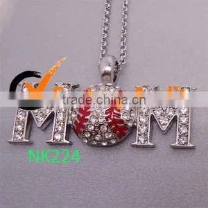 Rhinestone Baseball Necklace and Earring Set thumbnail-1