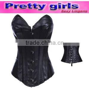 Black Strapless Short Sexy Women Leather Corset M1989 thumbnail-1