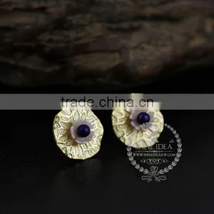 925 Sterling Solid Silver Lotus Leaf Lapis Lazuli Earring Stud Fashion Women Earring DIY Jewelry 6730609 thumbnail-2