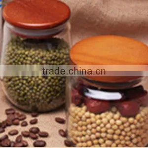 Exquisite Seal Clear Glass Storage Jar Wood Lid, Food Canister Wooden Lid thumbnail-3