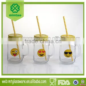 New Emoji Decal Print 16oz Mason Jar Wholesale thumbnail-1