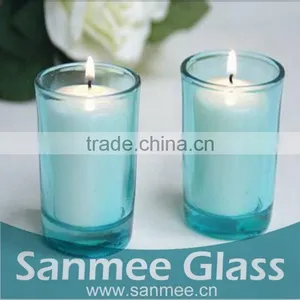 Spray Blue Machine Pressed Tumbler Glass Glass Candleholder thumbnail-1