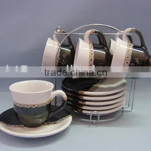 Double Glazed Tea Cup and Saucer Sets With Rack thumbnail-1