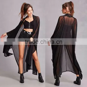 Sheer Mesh Cardigan, Open Front Long Dolman Sleeves Women Long Cardigans thumbnail-1